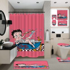 Betty Boop Bathroom Shower Curtain Toilet Seat Cover & Rugs Set Rze1