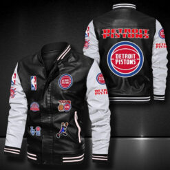 Detroit Pistons Leather Baseball Jacket Rze1