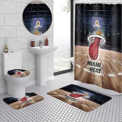 Miami Heat Bathroom Shower Curtain Toilet Seat Cover & Rugs Set Rze1