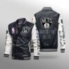 Booklyn Nets Leather Baseball Jacket Rze1