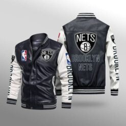 Booklyn Nets Leather Baseball Jacket Rze1