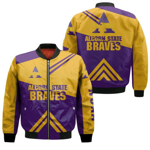 Alcorn State Braves Football Bomber Jacket Stripes Cross Shoulders NCAA