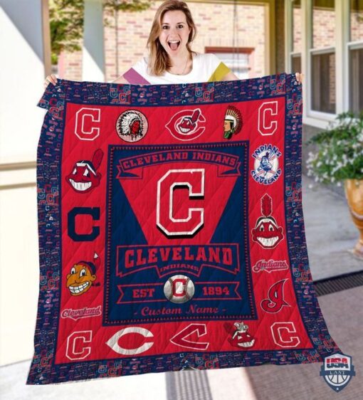 T220422 78xxxCleveland Indians MLB Logo History Personalized Bedding Set 1