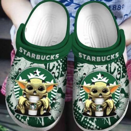 baby yoda hug starbucks clog shoes clog shoes green