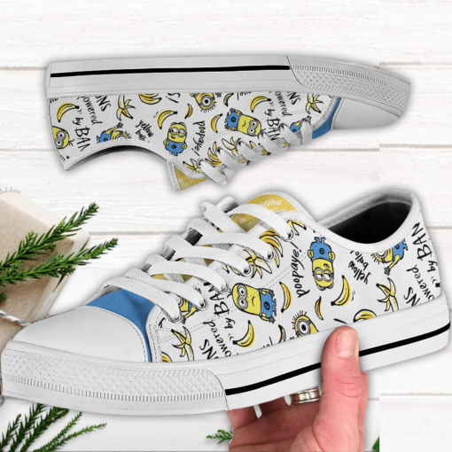 minions bananas white yellow disney cartoon sneakers low top canvas shoes