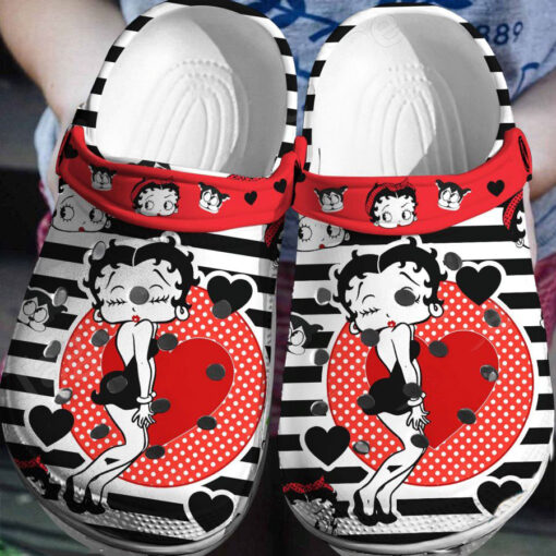 Betty Boop Black And White Stripes Crocs Clogs images 4 14