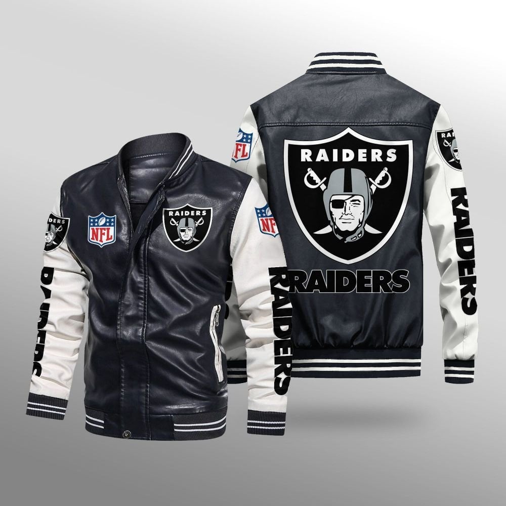 Las Vegas Raiders Leather Baseball Jacket 1 Las Vegas Raiders Leather Baseball Jacket