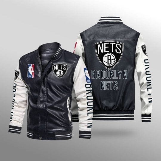 Booklyn Nets Leather Baseball Jacket 1 Booklyn Nets Leather Baseball Jacket