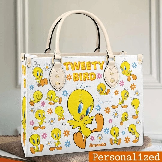 Tweety Bird Custom Name Leather Handbag 1 Tweety Bird Custom Name Leather Handbag