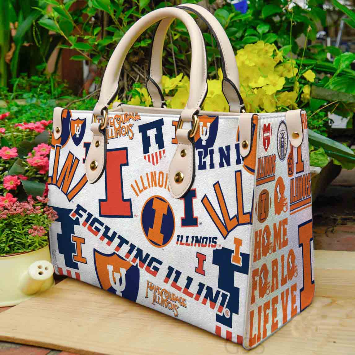 Illinois Fighting Illini Hand Leather Handbag 1 Illinois Fighting Illini Hand Leather Handbag