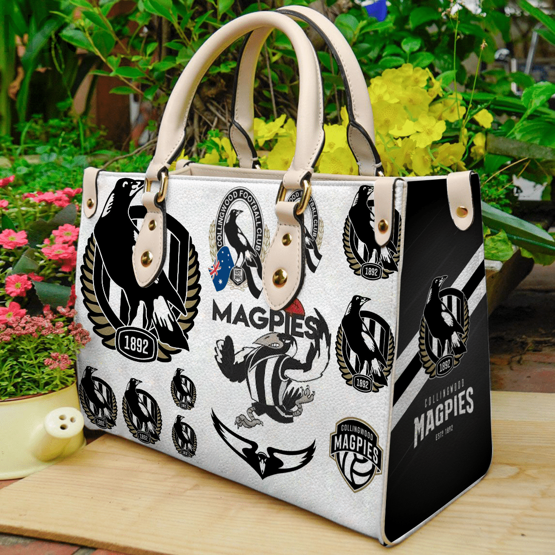 Collingwood Magpies Leather Handbag 1 Collingwood Magpies Leather Handbag