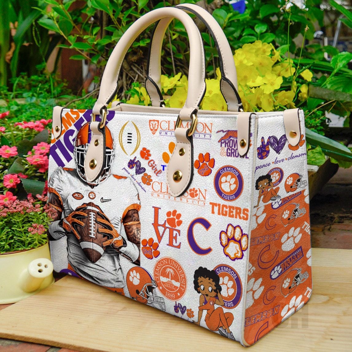 Clemson Tigers Hand Leather Handbag 1 Clemson Tigers Hand Leather Handbag