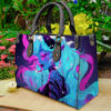 Pink And Blue Moonlit Demon Halloween Anime Girl Hand Leather Handbag